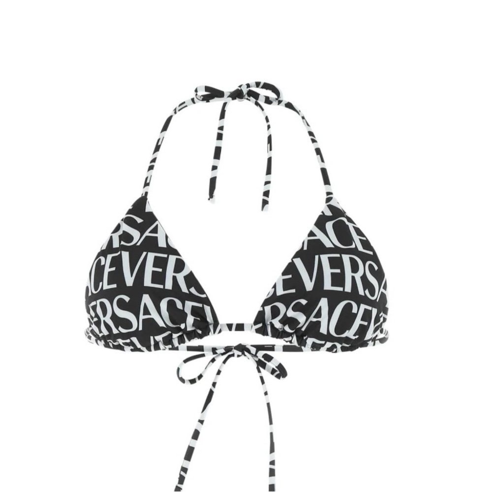 Versace Allover Logo Printed Bikini Top